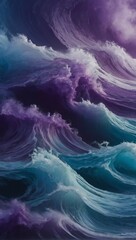Fototapeta na wymiar Celestial Drift, Heavenly Mist with Shifting Painted Waves in Shades of Azure and Violet.