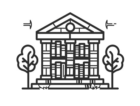 black and white building with trees clip art preview