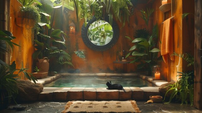 A wellness sanctuary, where healing springs flow with health benefits, pets rejuvenated with every sip surreal oasis