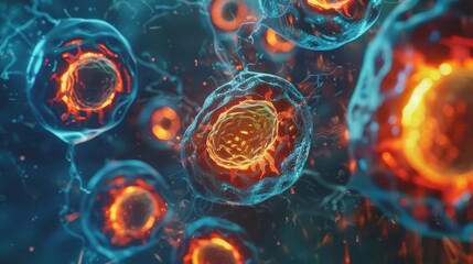 exploration of cellular therapy and regeneration depicted through a microscopic view of body cells highlighting the potential for groundbreaking medical advances