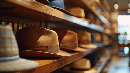 Various hats on store shelves