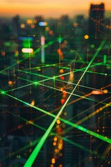 Naklejka premium Digital Finance Abstract. Dynamic visual of abstract financial growth in a cityscape