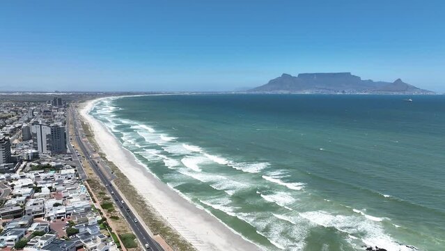 Aerial of Bloubergstrand Beach, Table View, Table Mountain, Cape Town, Cape Province, South Africa, Africa