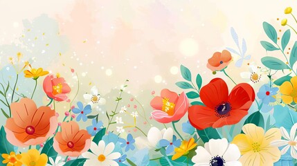 Obraz na płótnie Canvas springthemed banner with a beautiful display of colorful flowers and a cheerful mothers day greeting creating a warm and inviting atmosphere for celebration