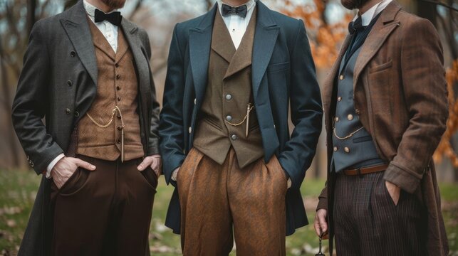 vintage mens fashion elegant victorian era suits edwardian style hd stock photo set