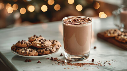 Glass of hot chocolate with cookies