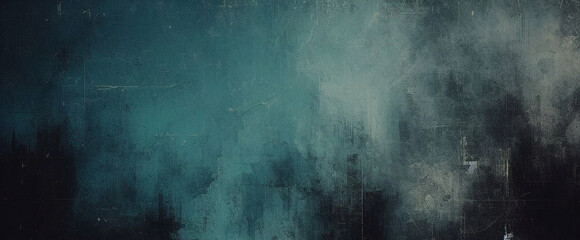 Dark turquoise art background. Large brush strokes. Acrylic paint in aquamarine or celadon colors. Abstract painting. Textured surface template for banner, poster. Narrow horizontal illustration	 - obrazy, fototapety, plakaty