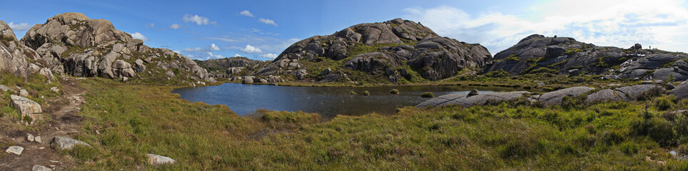 Landscape at the hiking track to Trollpikken at Egersund in Norway, Europe

