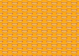 Seamless pattern with hot dogs. Background with hot dog. Wallpaper with a hot dog. Fast food. Delicious food. Hot Dog