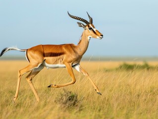 A gazelle running through the savanna.