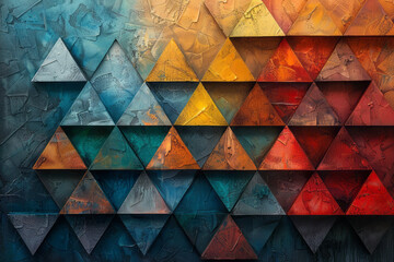 A series of paintings where triangular patterns are arranged in such a way that they create a three- - obrazy, fototapety, plakaty