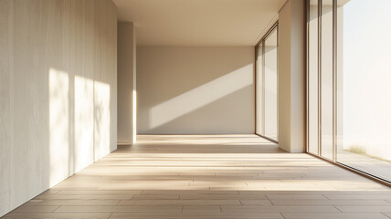 A large, empty room with a lot of natural light coming in from the windows