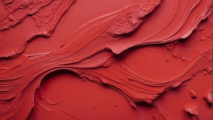 Close-Up Texture of Acrylic Paint in Vibrant Crimson Hue.