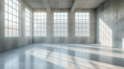 A large, empty room with four windows and a lot of natural light