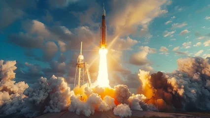 Foto op Plexiglas Rocket launching symbolizes business growth and success for small and corporate entrepreneurs. Concept Business Growth, Success Symbol, Rocket Launching, Corporate Entrepreneurs © Ян Заболотний