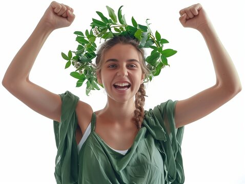 Jovem triunfante com uma coroa de folhas de oliveira. 