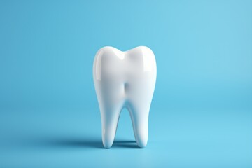 Tooth on a blue background. 3d illustration. Dental Concept with Copy Space.