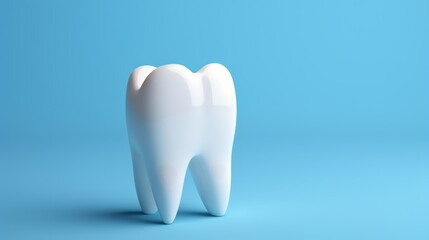 Tooth on blue background with copy space. 3d illustration. Copy space. Dental Concept with Copy Space.