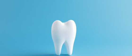 Tooth on blue background with copy space. 3d illustration. Copy space. Dental Concept with Copy Space.