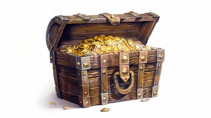 An open chest with gold on a light background illustration