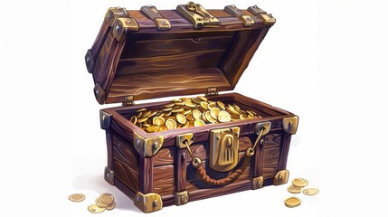 An open chest with gold on a light background illustration