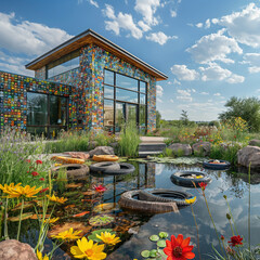 Obraz premium A house with a large garden in front of it