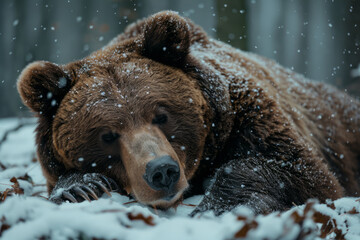 An image of a bear hibernating, illustrating the biochemical processes that slow its metabolism, pre