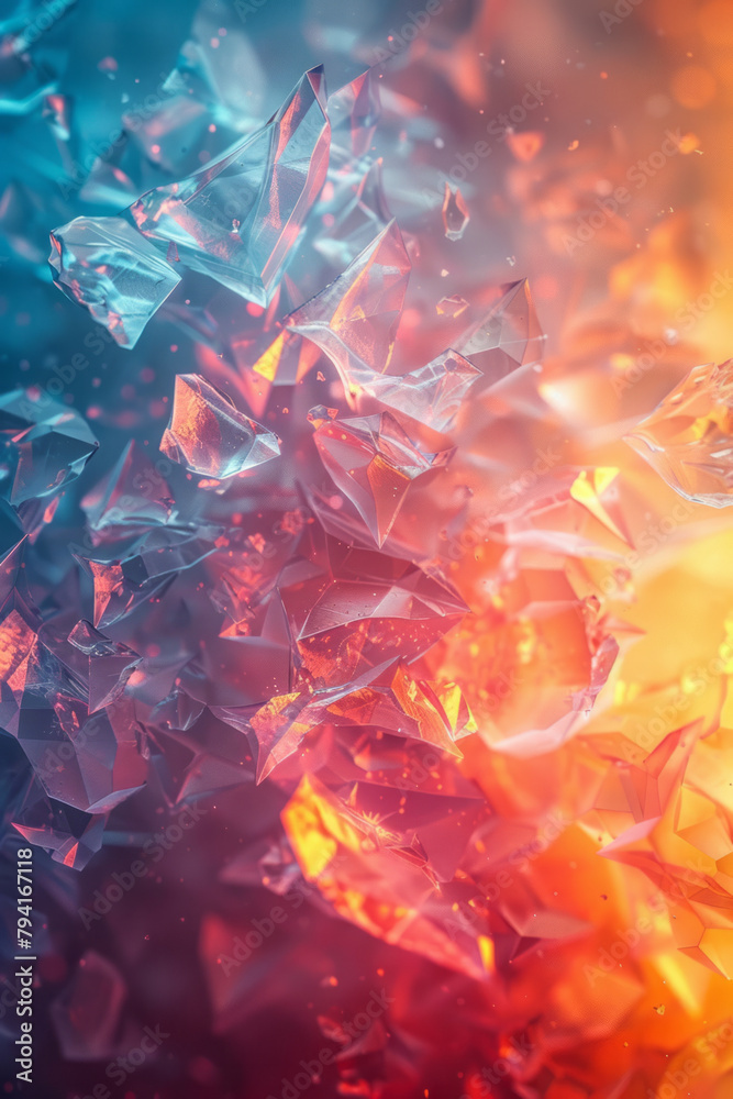 Poster an image of a dynamic desktop background where digital polygons pulsate and change colors rhythmical
