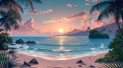 Fototapeta premium Sea panorama, Tropical beach vector background