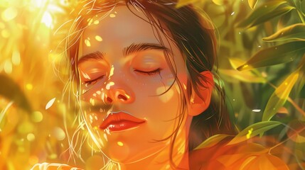 Fototapeta premium Young woman doing soothing techniques outdoors for anxiety illustration 