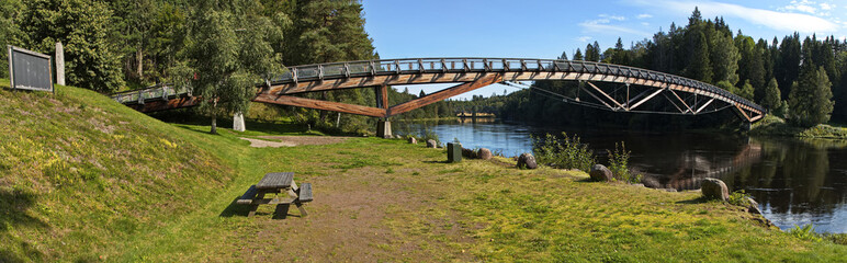 Resting place at the river Lagen in Kjaerra Fossepark in Norway, Europe
