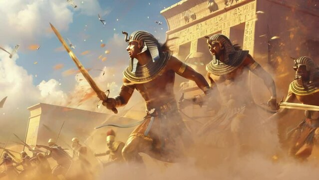 animation -  Ancient Egyptian warriors in dynamic battle scene
