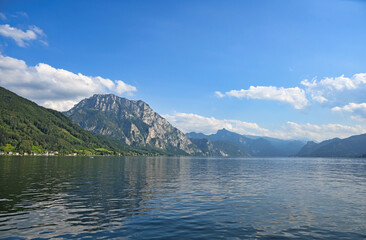 Lake Traun Traunsee and mountains in Upper Austria landscapes summertime