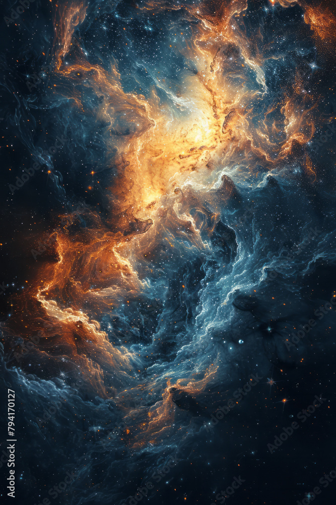 Poster a digital mural where a slowly rotating galaxy unfolds across a vast wall, its stars twinkling in re