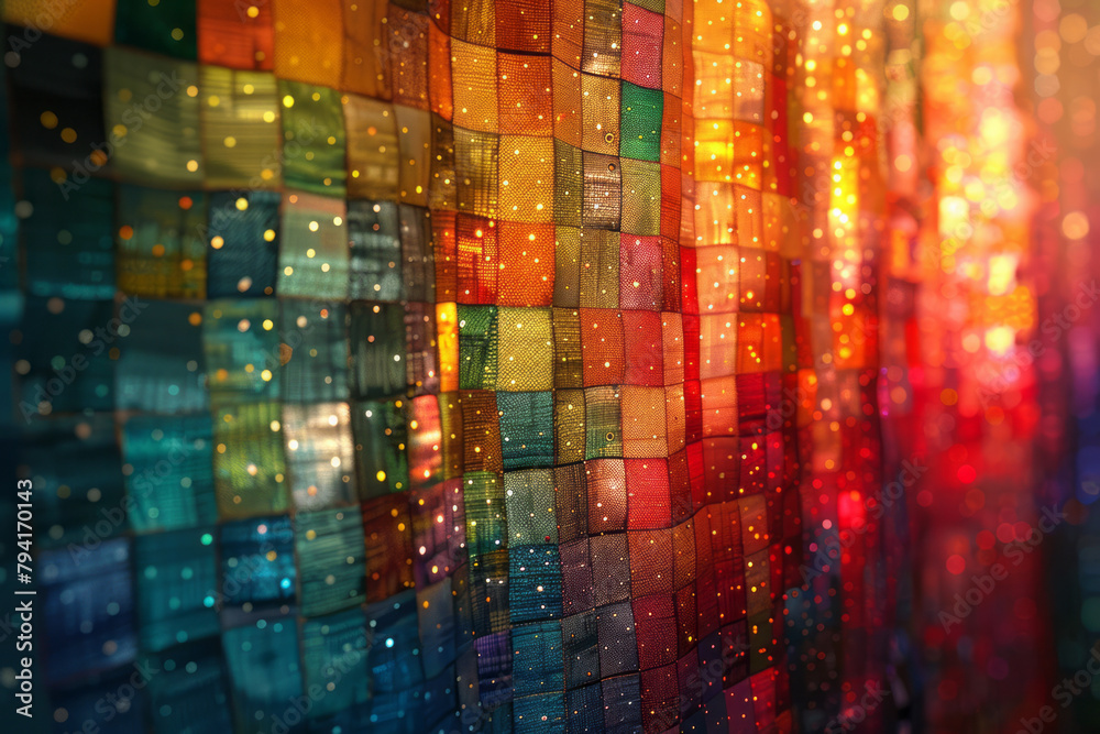 Fototapete A digital tapestry where traditional textile patterns are recreated with a grid of multicolored LEDs