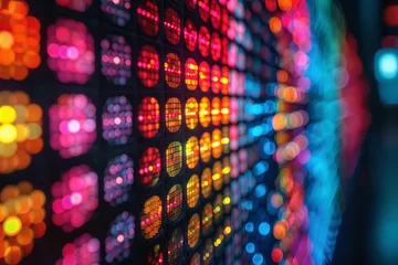 Poster A digital tapestry where traditional textile patterns are recreated with a grid of multicolored LEDs © Oleksandr