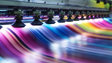 Industrial printer creating vibrant color spectrum on paper