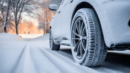 car tire encrusted with snow, showcasing its recent journey or the vehicle's impressive capability to traverse snowy conditions.
