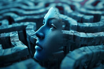 Conceptual image of a mind in a maze, symbolizing the complexity of mental illness - obrazy, fototapety, plakaty