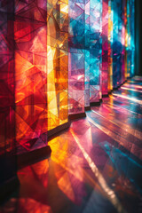 Naklejka premium A holographic projection of geometric shapes that intersect and overlap, creating a complex web of s