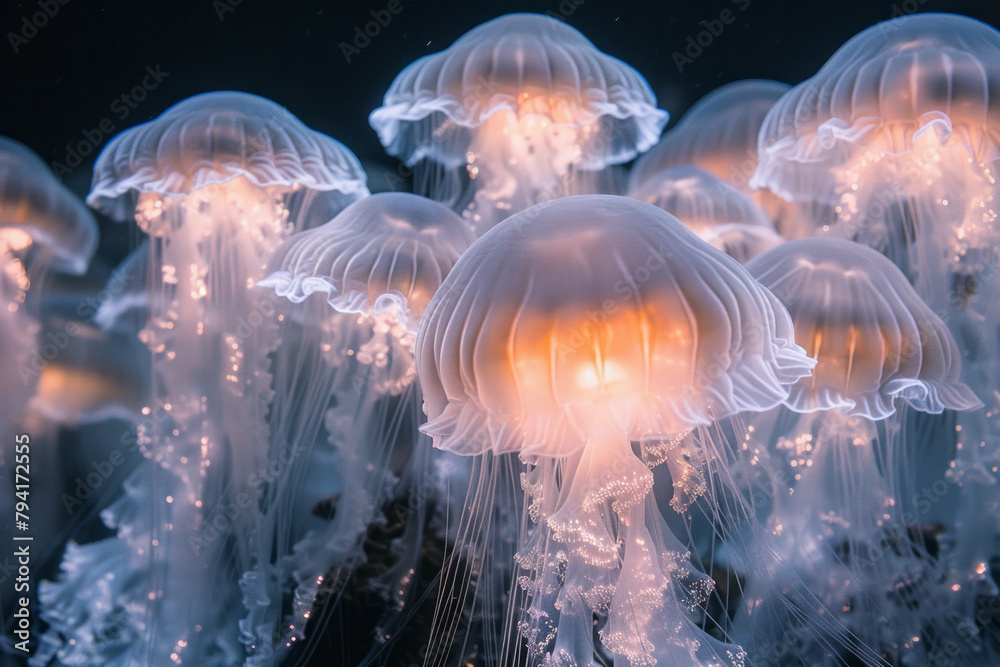 Aufkleber a light installation that mimics the bioluminescence of deep-sea creatures, with abstract forms that