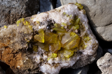 Sulfur crystals mineral specimen