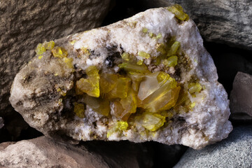 Sulfur crystals mineral specimen