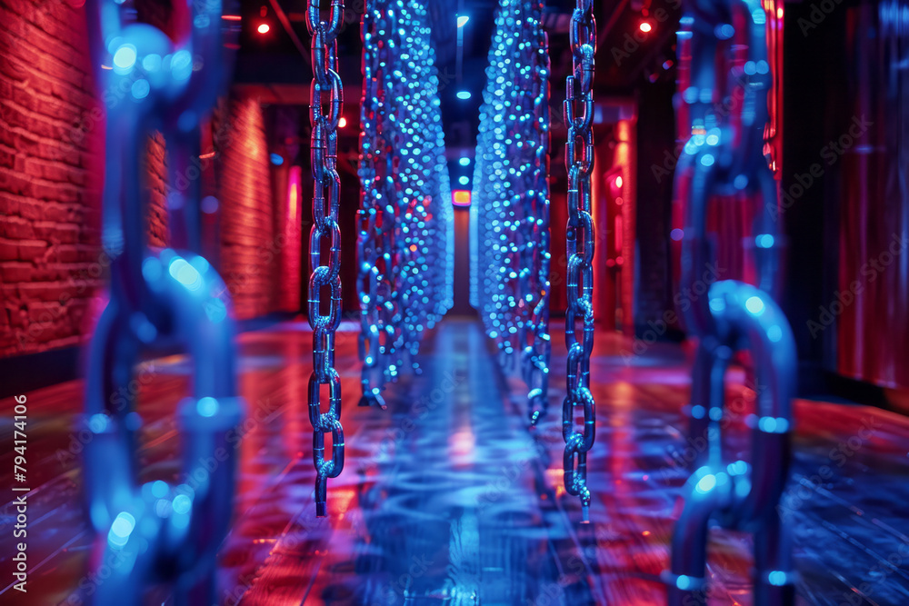 Aufkleber A nightclub design featuring a ceiling of hanging metallic chains that move and sway with the music,