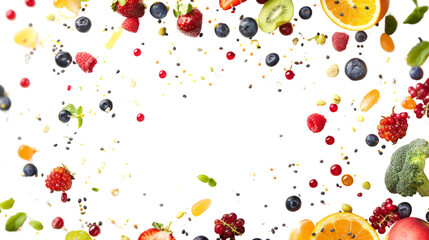 Various flying or falling summer fruits