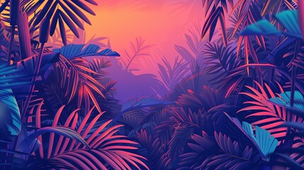 Fototapeta na wymiar Tropical paradise sunset with vibrant foliage