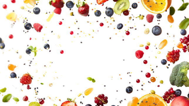 Various flying or falling summer fruits