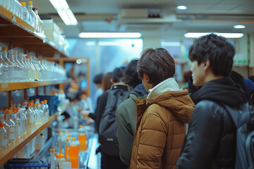 A photograph of a student laboratory where multiple groups of students perform different experiments