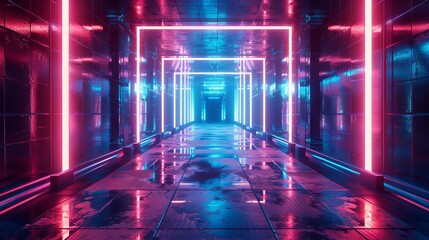 Obraz premium Futuristic neon corridor in a sci-fi setting
