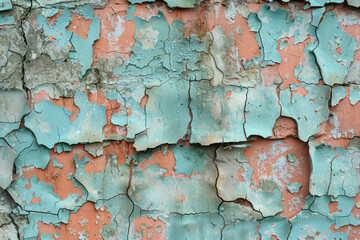 A photograph of a wall with peeling paint, symbolically representing the slow process of radioactive - obrazy, fototapety, plakaty